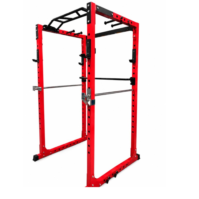 Jaula De Potencia - Power Rack - Premium - Autoportante Con 18 Accesorios. Rojo Y Negro.  CaÑo De 6 X 6 Cm.