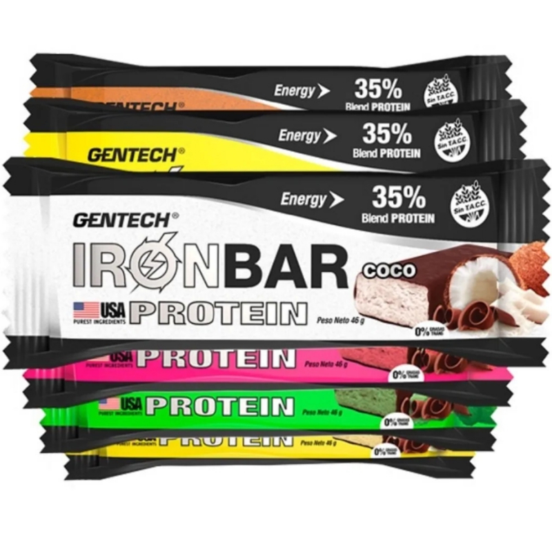 Iron Bar De Coco-banana-frutilla-chocolate -46 Grs - Marca Gentech