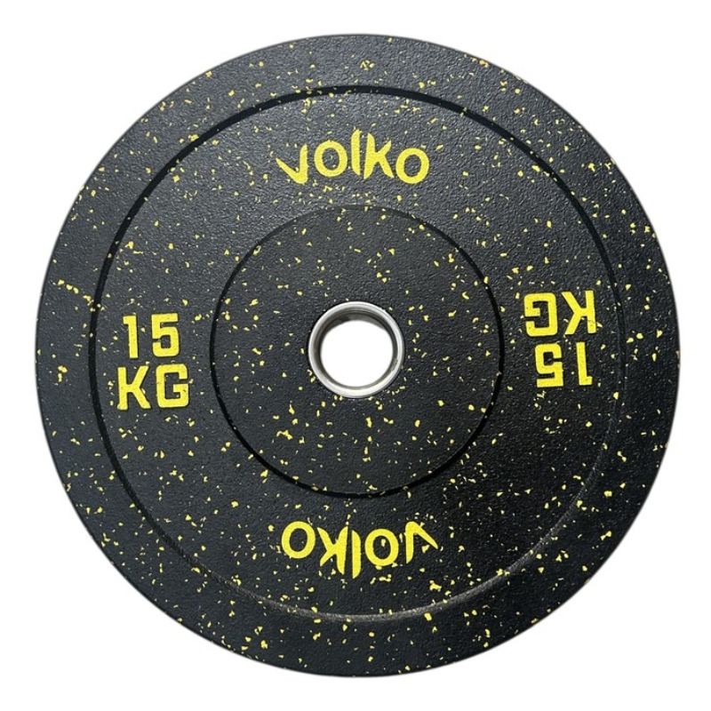 Disco Bumper Volko De 15 Kg. Pintas De Color Amarillo. Caucho  De Alta Elasticidad