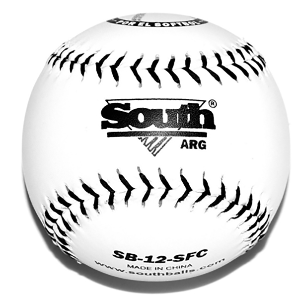 Pelota Blanda Softball - Marca South 12 Pulgadas - Color Blanco. Costura Negra. Sb-12-sfb