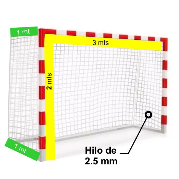 Red De Handball -  3x2 Mts. - Hilo 2.5mm - Polietileno - Cajón De 1 Mt. (el Juego)